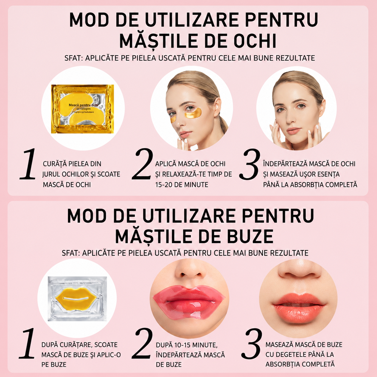 Set Mască Aurie Colagen pentru Ochi și Buze